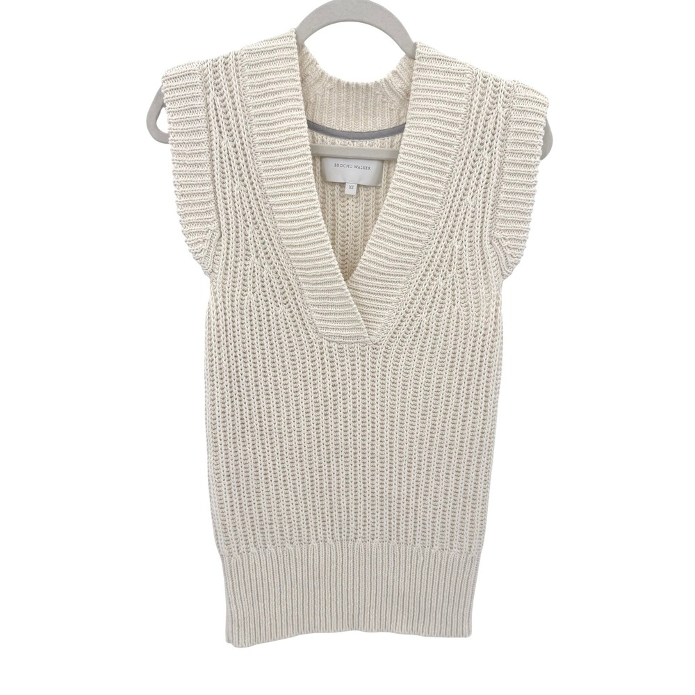 Brochu Walker Uma Salt Linen Cotton Shaker Knit V-Neck Sweater Vest MOS3757 XS